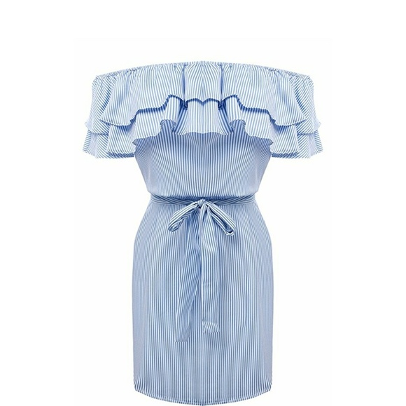 LITZY Off Shoulder Ruffle Top Chambray Dress - Picture 3 of 5